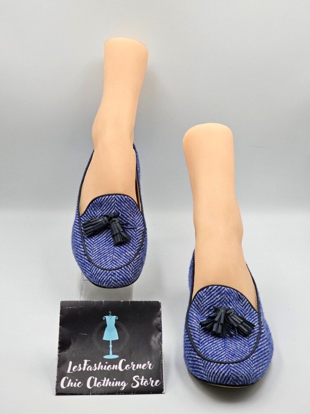 Boden Women’s Blue Ines Herringbone Tassel Loafers Flats Shoes Sz 8 (38.5) 2916 - Picture 2 of 16